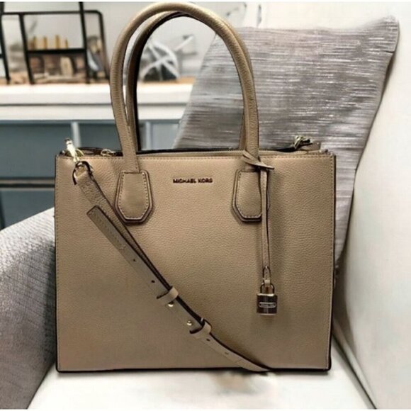 Michael Kors Large Mercer Satchel in Oyster Pebbled Leather 30F6GM9T3L/134 - Picture 1 of 16